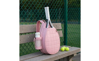 Large Capacity Tennis Racket Sling Bag Lightweight Badminton Racket Crossbody Bag Water Bottle Holder Quilted Tennis Backpack for Women