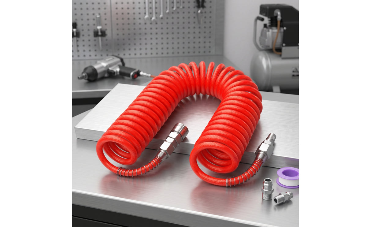 Thickened 3-Layer Polyurethane Recoil Air Hose with Metal Fittings
