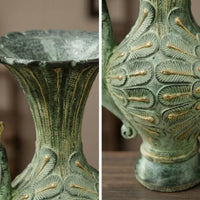 Mythical Bird Handle Vase Antique-Style Mouth Vase Bronze-Look Urn for Desk