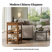 Chinese Design Multi-Tier Tea Shelf Flat Top Surface Multi-Tier Shelving Unit Sturdy Build Side Table Stable Frame for Homeowners, Office Workers, Students, Living Room, Study, Bedroom, Kitchen