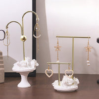 floralThemed Earring Display Stand Gold-Toned Decorative Jewelry Stand Polished Jewelry Display Organizer Stable Base