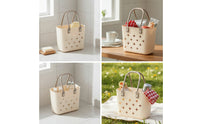 Plastic Storage Basket Hollow-out Plastic Basket with Handles Handheld Storage Tote Multi-Purpose Portable Carrier Organizer