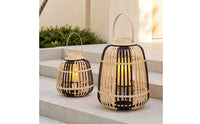 Open-Cage Bamboo Lantern Natural Woven Lantern Ambient Candle Holder with Handle Rustic for Tabletop, Floor, Patio, Garden