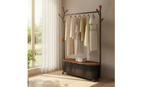 Mobile Clothes Rack with Cabinet Versatile Clothes Rack with Wheels Portable Coat Hanger Stand Floor-Standing for Bedroom, Entryway, Foyer