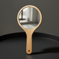 Crystal Clear Wooden Hand Mirror Distortion-Clear Handheld Mirror with Handle Portable Compact for Makeup, Travel, Dorm Room