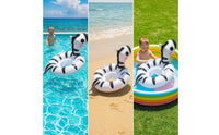 Inflatable Swim Circle with Handles Colorful Zebra Pool Toy for Kids, Young Children, Backyard