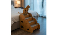 Wooden Pet Stairs Sturdy Construction 4-Step Pet Stairs Smoothly Polished Wood Cat Climbing Steps for Short-Legged Breeds, Cats, Bedside, Sofa, Couch