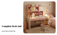Pink Writing Table and Chair Set Ergonomic Design Kids Desk and Chair Set Sturdy Construction Children's Study Desk with Storage for Bedroom, Playroom