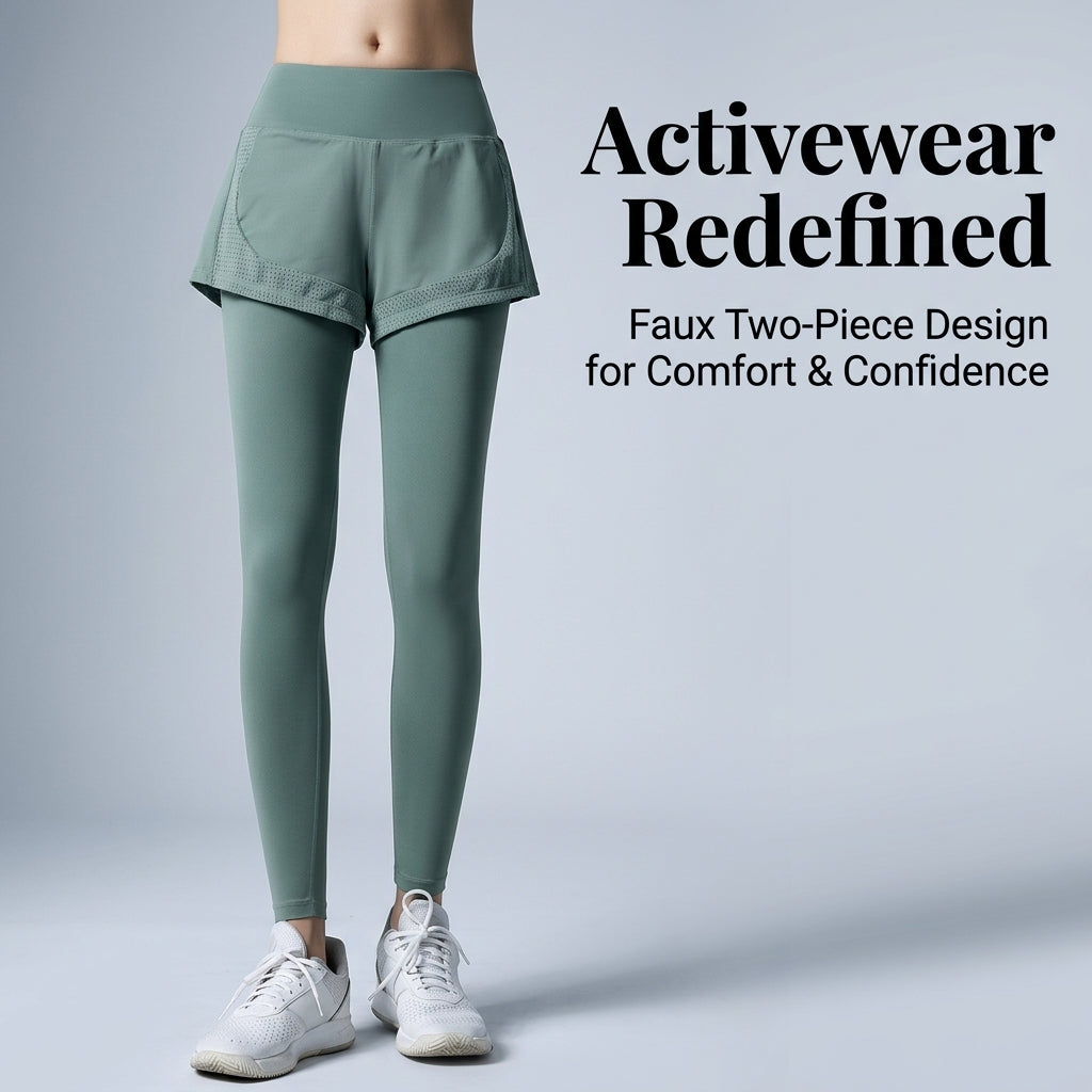 Gym Leggings for Women with Anti-Exposure Shorts Layer, High Waist Sports for Running and Fitness, Plus Size Activewear Available
