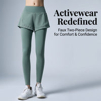 Gym Leggings for Women with Anti-Exposure Shorts Layer, High Waist Sports for Running and Fitness, Plus Size Activewear Available
