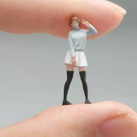 1:64 Scale Female Figure 3D Printed JK Style Mini Figurine Hand Painted Model Car Scene Figure for Hobbyists, Collectors