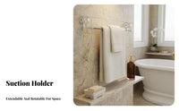 Drillno-Drill Installation Extendable Suction Bar Multi-Functional Towel Holder Heavy Duty Bathroom Fixture Rotatable for Renters, Homeowners, Families, Washroom, Corner Space, Kitchen