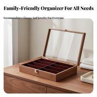 Eyeglass Display Case Walnut Wood Textured Eyewear Storage Display Case Large Capacity Sunglasses Storage Box for Collectors, Dressing Table, Closet