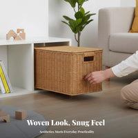Woven Box with Lid Natural Aesthetic Lidded Woven Bin Stackable Design