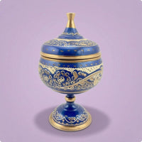 Handmade Copper Sugar Jar Pedestal Base Carved Copper Jar Enamel-Style Ornament Centerpiece