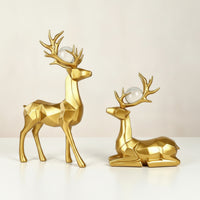 Faceted Deer Statues with Glass Balls Lustrous Geometric Deer Sculptures Tabletop Sculpture Golden for Living Room, Entryway, Tv Cabinet, Office