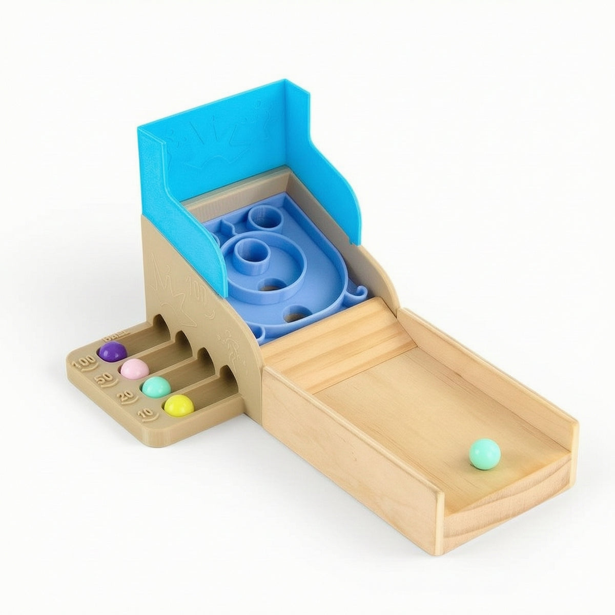 Wooden Marble Toy with Sloped Ramp Tabletop Arcade Toy Educational Marble Run Set for Kids