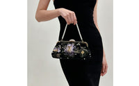 Evening Purse with Pearl Handle Elegant Evening Bag with Chain Strap Embroidered Clutch Bag for Weddings