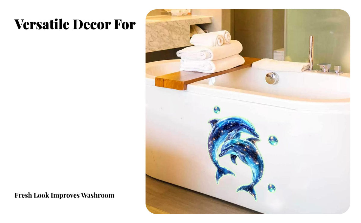Dolphin Bubble Wall Sticker Self Luminous Dolphin Sticker Removable Luminous Sea Animal Decal for Kids, Washroom, Toilet, Bedroom