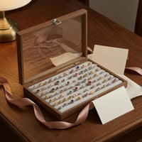 Metal Clasp Wood-Grain Finger Jewelry Holder Case Lined Interior Glass Lid Finger Jewelry Holder Box