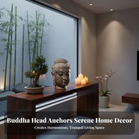 Serene Countenance Buddha Head Statue Masterful Craftsmanship Thai Buddha Head Vintage Finish Zen Design Sculpture Handmade for Buddhists, Home Decorators, Mindfulness Practiti Single Rs, Living Room, Entrance Hall, Restaurant, Office