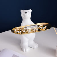 Matte White Arctic Bear Figurine Tray Small Item Holder Bear Figurine Tray Decorative