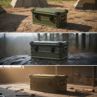 Waterproof Lidded Storage Trunk Large Capacity Latching Aluminum Case Multi-Functional Organizer Chest Portable for Campers, Outdoor fans, Homeowners, Camping, journey journeys
