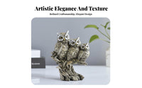 Resin Feathered Creature Statue Creative Design Resin Feathered Creature Sculpture Owls on Branch Sculpture Hand-Painted