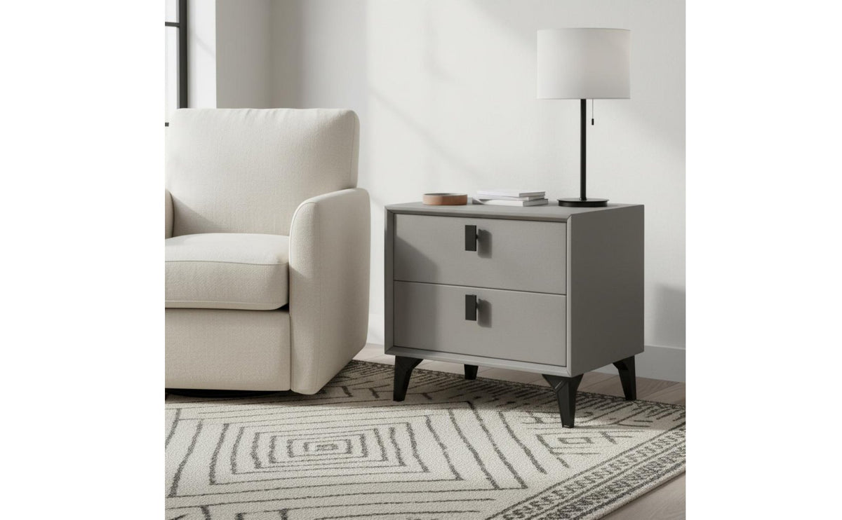 Light Luxury Design Modern 2-Drawer Nightstand Small Footprint Leather Upholstered Bedside Table Fully Assembled Bedroom Storage Cabinet for Pet Owners