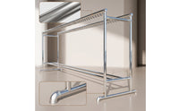 Double Rod Clothesline Rack Stainless Steel Clothesline Rack with Wheels Height Adjustable for Laundry Room, Balcony, Patio