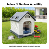 Waterproof Plastic Dog House Weatherproof Indoor Outdoor Pet Kennel Sunproof All-Weather Doghouse Resistant