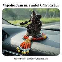 Wood Grain Finish Guan Gong Car Statue High-End Design Chinese Warrior Dashboard Figure Good Luck Charm for Drivers, Home Decor, Office Desk
