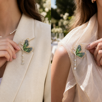 Emerald Green Butterfly Tassel Brooch for Cheongsam