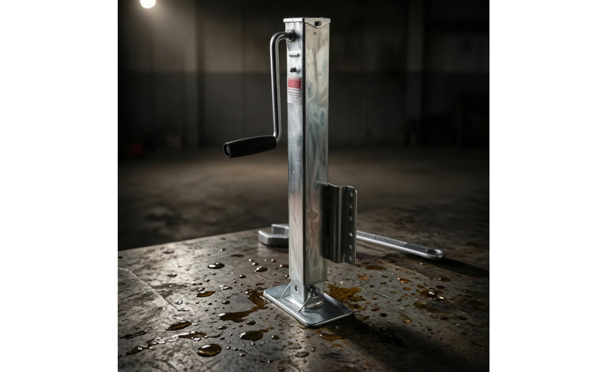 Side-Wind Trailer Jack Galvanized Adjustable Lifting Jack with Hand Crank Long Hardware for Utility Trailers