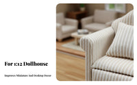 3 Pieces Upholstered 1:12 Scale Couch Set Realistic Design 1/12 Scale Living Room Furniture Includes Pillows Dollhouse Sofa Set Handmade for Hobbyists, Collectors