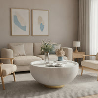 Bowl Coffee Table Contemporary Fluted Coffee Table Low Profile Furniture for Living Room, Lounge