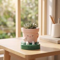 Planter Cute Planter with Stand Cartoon Bottom-Watering Plant Pot for Desk, Office, Windowsill