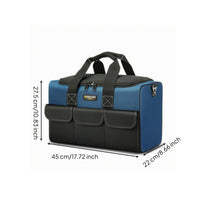 Pair Handles Rectangular Tool Bag Front Pockets Zippered Tool Bag Blue and Black Work Gear Carrier Portable for Worksite, Job Site