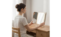 Rechargeable Tri-Fold Makeup Mirror Magnification LED Vanity Mirror Rotatable Beauty Accessory Storage Base for Dorm Room