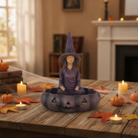 Spooky Pumpkin Bowl with Witch Decorative Witch Storage Container Cute Halloween Candy Dish Compact for Goth Decor Lovers, Witchcraft Fans, Entryway Table, Office Desk