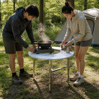 Thickened Stainless Steel Folding Round Table for Outdoor BBQ, Camping, and Patio Gatherings