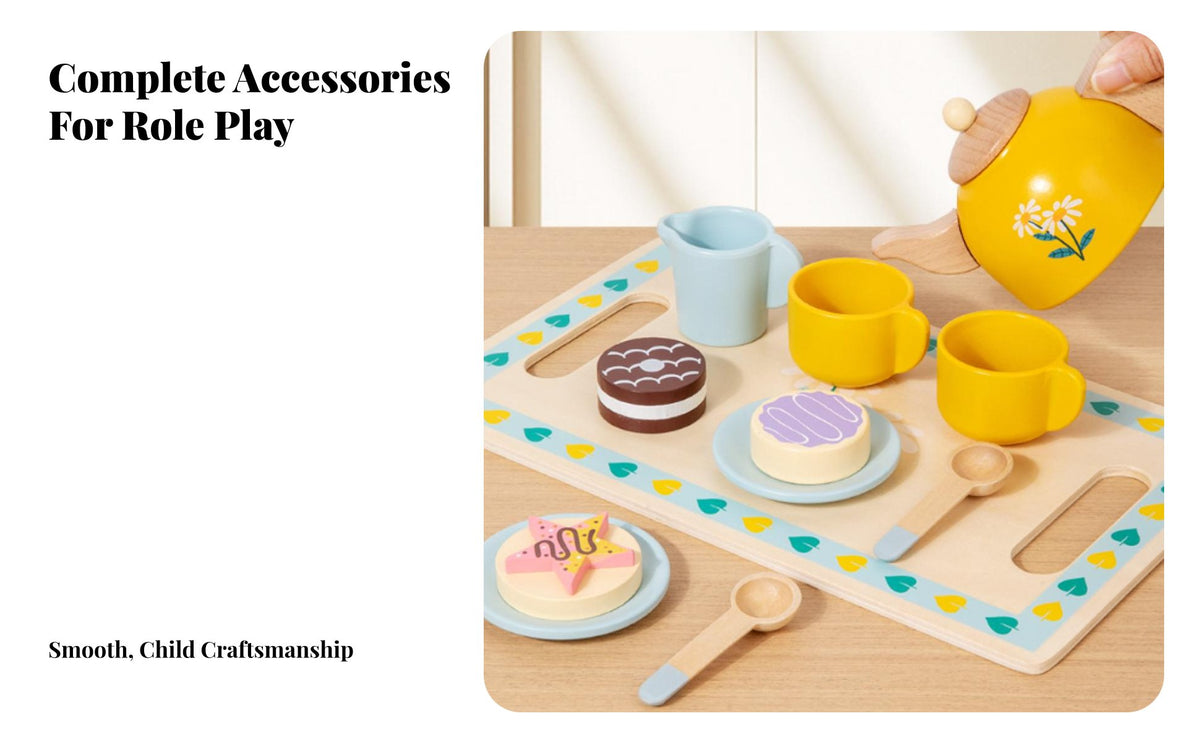 Role-Playing Fun Afternoon Tea Playset Educational Afternoon Tea Toy Set Learn Through Play Pretend Dessert Service Polished Edges for Children, Preschoolers, Toddlers, Kindergarten, Playroom