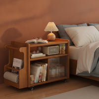 Solid Wood Mobile Side Table with Shelves Compact Rolling Side Table Space-Saving Rolling Utility Cart Multipurpose for Homeowners