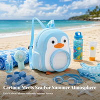 Transparent Window Swim Backpack Zippered Compartment Cartoon Print Backpack Soft-Shell Swim Bag Carry Loop for Children, Swimming, Beach
