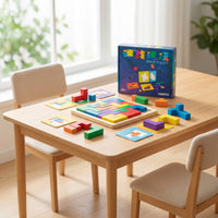 Shape Puzzle with Cards Educational Pattern Block Puzzle Pattern Matching Game Hands-on Tabletop Game Color Recognition