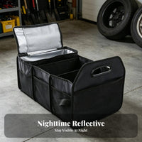 Reinforced Panels Foldable Trunk Organizer Side Pockets Car Trunk Storage Box Carry Handles Collapsible Car Organizer Stitched Seams