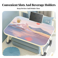 adaptable Foldable Laptop Table with openings Artistic Print Surface Foldable Laptop Table with Tablet opening No Installation Required Lap Desk Rounded Edges for Students, work-from-anywhere Workers, Dorm Room, Bedroom, Bay casement, Home Office