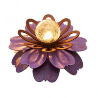 Layered Petals Crackle Glass Flower Light Openwork Metal Waterproof LED Flower Light for Garden, Patio, Porch