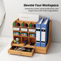 Desk Storage with Pen Holder, File for A4 Documents and Books, Multi-Compartment Desktop Organiser for Home Office Accessories