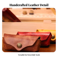 Collectible Walnut Case Portable Mini Leather Pouch Wear-Resistant Snap Button Storage Bag for Collectors, Hobbyists, Daily Use, Outings